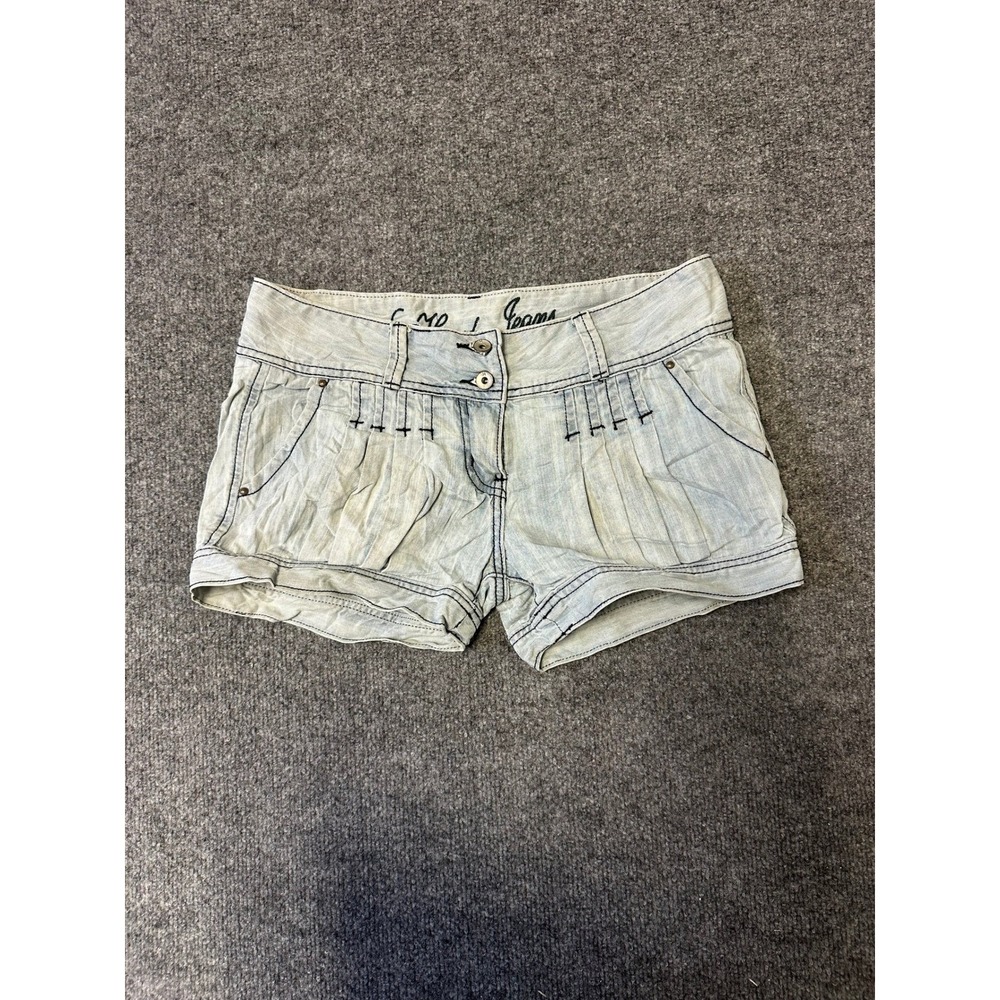 Silvian Heach Shorts Womens Size 31 Blue Light Wash Pleated Denim Casual Flaws